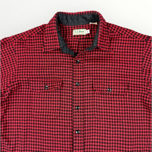 Vintage L.L. Bean Mens Wool Nylon Checkered Flannel Button Up Long Sleeve Shirt - Picture 1 of 8
